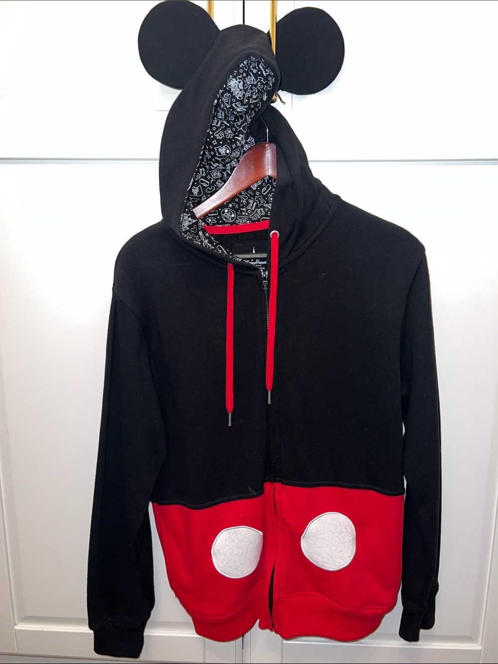 Women/Men Black & Red Mickey Mouse Zip Hoodie with Ear Hood from Disneyland